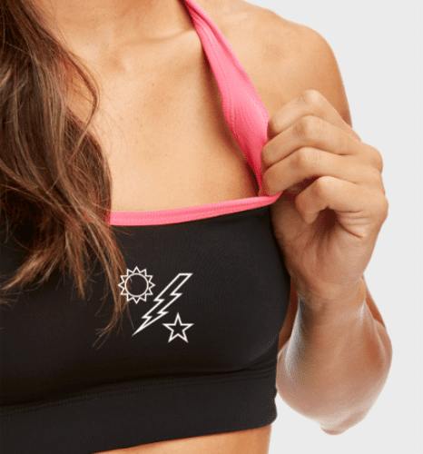 Blk Pink Sports bra DUI close up